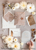 WEDDING INVITATIONS gold / rose gold / silver / glitter Arch Golden Acrylic wedding invitation suite, Velvet Beige Wedding Invites, Glamour Plexi Glass Wedding Invitations34