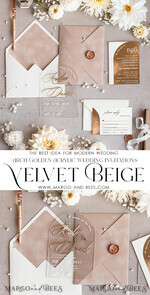 WEDDING INVITATIONS gold / rose gold / silver / glitter Arch Golden Acrylic wedding invitation suite, Velvet Beige Wedding Invites, Glamour Plexi Glass Wedding Invitations34