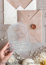 WEDDING INVITATIONS gold / rose gold / silver / glitter Arch Golden Acrylic wedding invitation suite, Velvet Beige Wedding Invites, Glamour Plexi Glass Wedding Invitations34