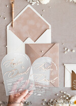 WEDDING INVITATIONS gold / rose gold / silver / glitter Arch Golden Acrylic wedding invitation suite, Velvet Beige Wedding Invites, Glamour Plexi Glass Wedding Invitations34