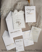 WEDDING INVITATIONS gold / rose gold / silver / glitter beaded bespoke Elegant pure white Gold Wedding Invitation Suite, Beaded Perls Wedding Cards, luxury Wedding Stationery, silk ribbon, vellum beaded etui with your monogram21