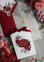 Romantic Red Wedding Invites With Bow, Glamour Floral Wedding ...