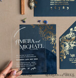 WEDDING INVITATIONS gold / rose gold / silver / glitter Navy Gold Arch Wedding invitations, Plexi Pocket Velvet Wedding Invitations, Dark Blue Gold Wedding Invitation Suite, Elegant  Wedding Cards33