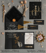 WEDDING INVITATIONS gold / rose gold / silver / glitter Halloween Moon phases Wedding Invitations Suite, Black Invitations, Spooky Halloween Invites, Gothic Wedding Invitation Cards, Skeleton Wedding Set black and gold31
