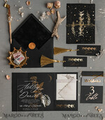 WEDDING INVITATIONS gold / rose gold / silver / glitter Halloween Moon phases Wedding Invitations Suite, Black Invitations, Spooky Halloween Invites, Gothic Wedding Invitation Cards, Skeleton Wedding Set black and gold31