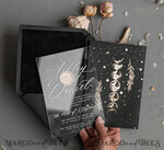 WEDDING INVITATIONS gold / rose gold / silver / glitter Halloween Moon phases Wedding Invitations Suite, Black Invitations, Spooky Halloween Invites, Gothic Wedding Invitation Cards, Skeleton Wedding Set black and gold31