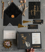 WEDDING INVITATIONS gold / rose gold / silver / glitter Halloween Moon phases Wedding Invitations Suite, Black Invitations, Spooky Halloween Invites, Gothic Wedding Invitation Cards, Skeleton Wedding Set black and gold31