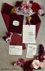 WEDDING INVITATIONS gold / rose gold / silver / glitter Maroon wedding invitation, velvet burgundy and gold wedding invites , royal crimson wedding cards11