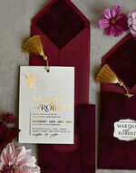 WEDDING INVITATIONS gold / rose gold / silver / glitter Maroon wedding invitation, velvet burgundy and gold wedding invites , royal crimson wedding cards11