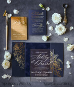 WEDDING INVITATIONS gold / rose gold / silver / glitter  Luxury Gold Foil Wedding Invitations, Elegant Navy Blue Wedding Invitation Suite, Glamour Golden Shine Wedding Cards, Bespoke Plexi Acrylic Wedding Invites6