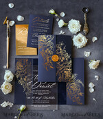 WEDDING INVITATIONS gold / rose gold / silver / glitter  Luxury Gold Foil Wedding Invitations, Elegant Navy Blue Wedding Invitation Suite, Glamour Golden Shine Wedding Cards, Bespoke Plexi Acrylic Wedding Invites6