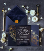WEDDING INVITATIONS gold / rose gold / silver / glitter  Luxury Gold Foil Wedding Invitations, Elegant Navy Blue Wedding Invitation Suite, Glamour Golden Shine Wedding Cards, Bespoke Plexi Acrylic Wedding Invites6