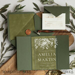 WEDDING INVITATIONS gold / rose gold / silver / glitter Acrylic Wedding Invitations cards, glamour Velvet olive green Wedding invitations designs, Italian Wedding invitation template Green Olive Branch6