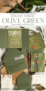 WEDDING INVITATIONS gold / rose gold / silver / glitter Acrylic Wedding Invitations cards, glamour Velvet olive green Wedding invitations designs, Italian Wedding invitation template Green Olive Branch6