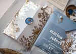 WEDDING INVITATIONS gold / rose gold / silver / glitter Bespoke Acrylic Ice blue wedding invitation, Glamour dusty blue Wedding Invitations, Modern Golden Plexi Wedding Invitation Suite,Boho Glam Wedding Cards wax seal 22
