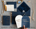 WEDDING INVITATIONS gold / rose gold / silver / glitter Elegant Arch Wedding Invitations Navy Blue, Velvet Pocket Dark blue Gold Modern Wedding, Wedding Invitation Suite, Arch Velvet Pocket Invitation set14
