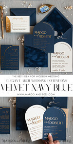 WEDDING INVITATIONS gold / rose gold / silver / glitter Elegant Arch Wedding Invitations Navy Blue, Velvet Pocket Dark blue Gold Modern Wedding, Wedding Invitation Suite, Arch Velvet Pocket Invitation set14