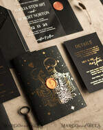 WEDDING INVITATIONS gold / rose gold / silver / glitter Halloween Gold Wedding Invitations, Black and Gold Acrylic Invitation set, Moon Tarot Wedding Invitation Cards, Gold Skeleton Wedding Set11