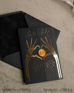 WEDDING INVITATIONS gold / rose gold / silver / glitter Halloween Gold Wedding Invitations, Black Gloss Acrylic Invitation set, Spooky plexi Invites Goth Wedding Invitation Cards, Gold Skeleton Wedding Set36