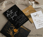 WEDDING INVITATIONS gold / rose gold / silver / glitter Halloween Gold Wedding Invitations, Black Gloss Acrylic Invitation set, Spooky plexi Invites Goth Wedding Invitation Cards, Gold Skeleton Wedding Set36