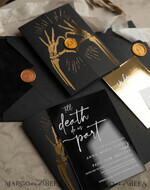 WEDDING INVITATIONS gold / rose gold / silver / glitter Halloween Gold Wedding Invitations, Black Gloss Acrylic Invitation set, Spooky plexi Invites Goth Wedding Invitation Cards, Gold Skeleton Wedding Set36