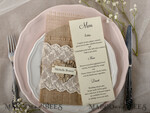 MENU & PROGRAMS rustic Burlap Silverware Holder With Wooden Heart, Rustic Lace table decor, Wedding Table Set, Table Setting, Burlap table decoration, Wedding Rustic Menu4
