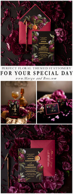 HOCHZEITS EINLADUNGEN Moderne Einladungen Florale Karten Schwarze Hochzeitseinladungen, schwarze Karte, rote Hochzeitseinladungen, burgunderrote Hochzeitseinladungen, Marsala Hochzeitseinladungen, Blumenblüte, roter Umschlag, rot-schwarze Hochzeitseinladungen, florale Hochzeitseinladungen, goldene Beschriftung, vintage Blumen, vintage Blumenillustration, vintage Hochzeitseinladungen, florale Hochzeitspapeterie, florale Hochzeitsaccessoires, personalisierte Hochzeitseinladungen, handgemachte Hochzeitseinladungen.13