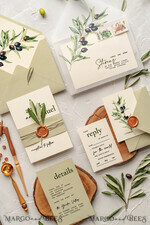 WEDDING INVITATIONS Modern Invites Floral Cards Handmade wedding invitation, Olives Tuscany Wedding invitations, Greek Travel Wedding Stationery, Natural Olives Luxury wedding Invites13