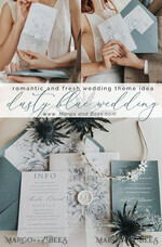 WEDDING INVITATIONS Modern Invites Floral Cards  Delicate Dusty Blue Wedding Invitations, Modern Floral Wedding Invites, Minimalistic Vellum Wedding Invitation Suite, Elegant And Handmade Wedding Stationery16