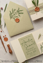 HOCHZEITS EINLADUNGEN Moderne Einladungen Florale Karten Natürliche Oliven Hochzeitskarten, elegante einfache Hochzeitskarten-Set, griechische Hochzeitsstationery, natürliche Oliven luxuriöse Hochzeitskarten Wachs Kupfer9