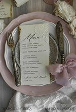 MENU & PROGRAMS romantic Embossed Floral Wedding Menu, Luxury Ecru Dinner Menu, Chiffon Ribbon Wedding Menu, Elegant Reception Menu Cards8