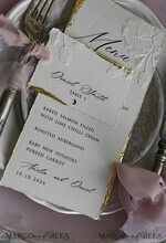 MENU & PROGRAMS romantic Embossed Floral Wedding Menu, Luxury Ecru Dinner Menu, Chiffon Ribbon Wedding Menu, Elegant Reception Menu Cards8