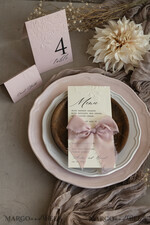 MENU & PROGRAMS romantic Embossed Floral Wedding Menu, Luxury Ecru Dinner Menu, Chiffon Ribbon Wedding Menu, Elegant Reception Menu Cards6
