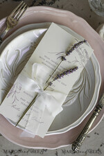 MENU & PROGRAMS romantic Lavender Floral Wedding Menu, Luxury Ecru Dinner Menu, Chiffon Ribbon Wedding Menu, Elegant Reception Menu Cards5