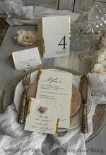 MENU & PROGRAMS romantic Embossed Floral Wedding Menu, Luxury Ecru Dinner Menu, Chiffon Ribbon Wedding Menu, Elegant Reception Menu Cards5