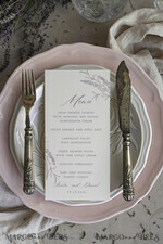 MENU & PROGRAMS romantic Lavender Floral Wedding Menu, Luxury Ecru Dinner Menu, Chiffon Ribbon Wedding Menu, Elegant Reception Menu Cards4