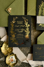 WEDDING INVITATIONS modern calligraphy / fine art Sage green  Fine Art Wedding Invitations with Gold Leaf, Deckled Edges, RSVP  qr code Silk Ribbon Bespoke Elegant Wedding Suite16