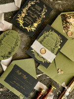 WEDDING INVITATIONS modern calligraphy / fine art Sage green  Fine Art Wedding Invitations with Gold Leaf, Deckled Edges, RSVP  qr code Silk Ribbon Bespoke Elegant Wedding Suite16