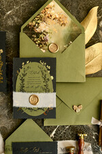 WEDDING INVITATIONS modern calligraphy / fine art Sage green  Fine Art Wedding Invitations with Gold Leaf, Deckled Edges, RSVP  qr code Silk Ribbon Bespoke Elegant Wedding Suite16