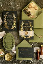 WEDDING INVITATIONS modern calligraphy / fine art Sage green  Fine Art Wedding Invitations with Gold Leaf, Deckled Edges, RSVP  qr code Silk Ribbon Bespoke Elegant Wedding Suite16