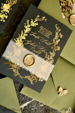 WEDDING INVITATIONS modern calligraphy / fine art Sage green  Fine Art Wedding Invitations with Gold Leaf, Deckled Edges, RSVP  qr code Silk Ribbon Bespoke Elegant Wedding Suite16