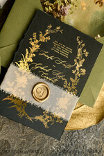WEDDING INVITATIONS modern calligraphy / fine art Sage green  Fine Art Wedding Invitations with Gold Leaf, Deckled Edges, RSVP  qr code Silk Ribbon Bespoke Elegant Wedding Suite16