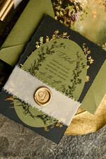 WEDDING INVITATIONS modern calligraphy / fine art Sage green  Fine Art Wedding Invitations with Gold Leaf, Deckled Edges, RSVP  qr code Silk Ribbon Bespoke Elegant Wedding Suite16