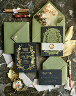 WEDDING INVITATIONS modern calligraphy / fine art Sage green  Fine Art Wedding Invitations with Gold Leaf, Deckled Edges, RSVP  qr code Silk Ribbon Bespoke Elegant Wedding Suite16