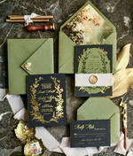 WEDDING INVITATIONS modern calligraphy / fine art Sage green  Fine Art Wedding Invitations with Gold Leaf, Deckled Edges, RSVP  qr code Silk Ribbon Bespoke Elegant Wedding Suite16