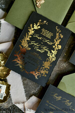 WEDDING INVITATIONS modern calligraphy / fine art Sage green  Fine Art Wedding Invitations with Gold Leaf, Deckled Edges, RSVP  qr code Silk Ribbon Bespoke Elegant Wedding Suite16