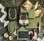 WEDDING INVITATIONS modern calligraphy / fine art Sage green  Fine Art Wedding Invitations with Gold Leaf, Deckled Edges, RSVP  qr code Silk Ribbon Bespoke Elegant Wedding Suite16