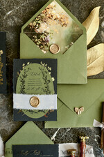 WEDDING INVITATIONS modern calligraphy / fine art Sage green  Fine Art Wedding Invitations with Gold Leaf, Deckled Edges, RSVP  qr code Silk Ribbon Bespoke Elegant Wedding Suite16