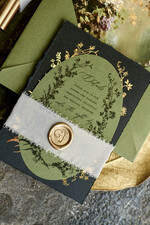 WEDDING INVITATIONS modern calligraphy / fine art Sage green  Fine Art Wedding Invitations with Gold Leaf, Deckled Edges, RSVP  qr code Silk Ribbon Bespoke Elegant Wedding Suite16