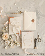 WEDDING INVITATIONS modern calligraphy / fine art Fine Art Ivory Gold Wedding Invitation, Floral Wedding Invitation, Vintage Invitation suite, Custom Wedding Venue invitation, Deckled Edge Beige Invites7